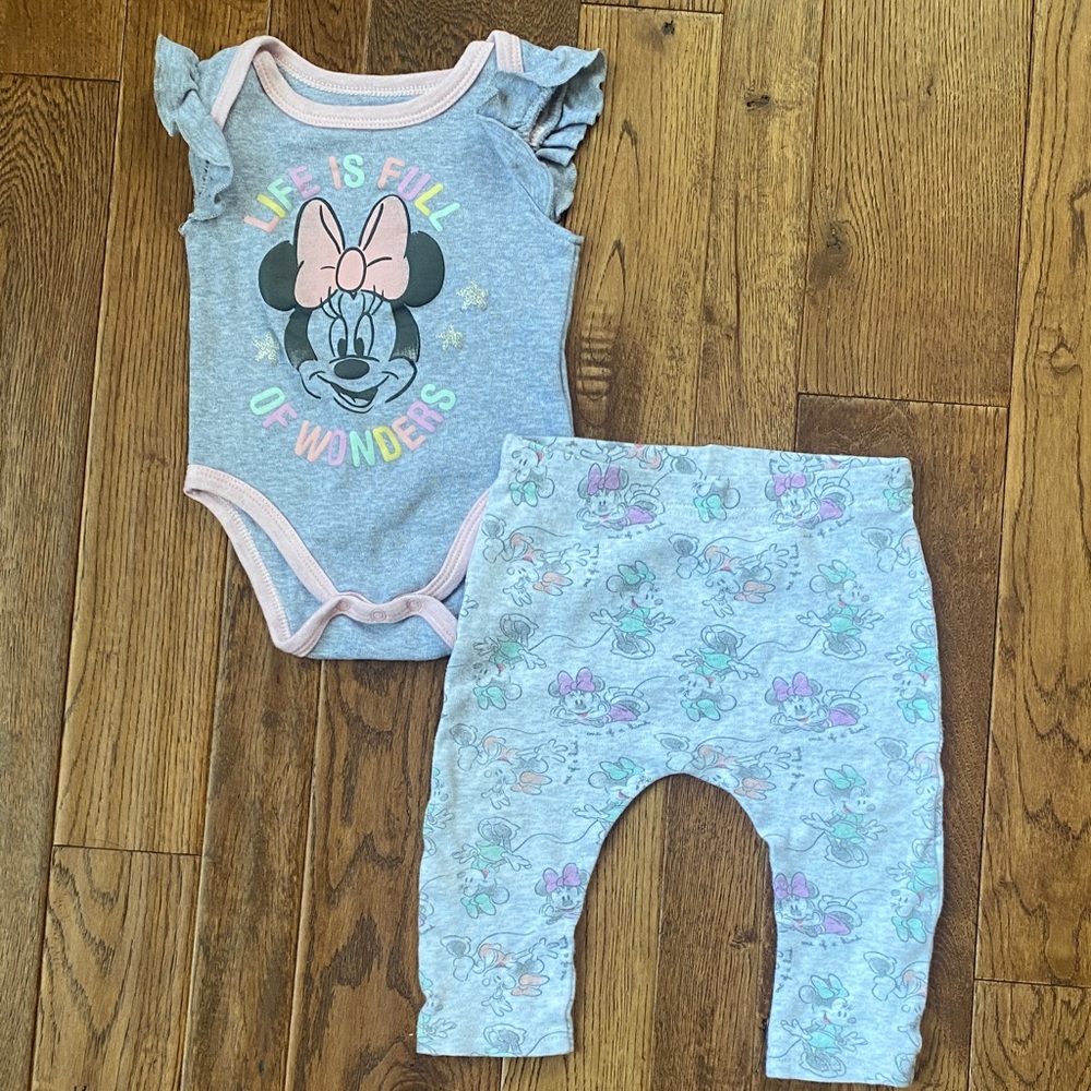 Disney Minnie Mouse Gray and Pink Set Baby Girls Size 12 Months